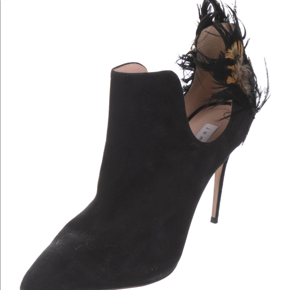 Black James Chan Feather Trim Suede Pumps/Booties - Picture 4 of 5